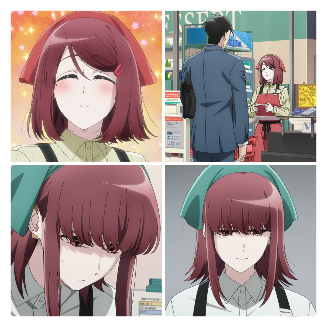 Yamada parece una cajera amable, sonriente y segura frente a los clientes de Super S. Esa imagen profesional es también la primera versión de ella que conoce Sasaki, aunque detrás de esa sonrisa existen muchas más cosas de las que inicialmente podemos ver.